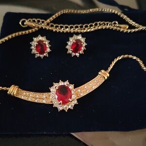 Prom- Elegant Gold and Red Jewelry Set